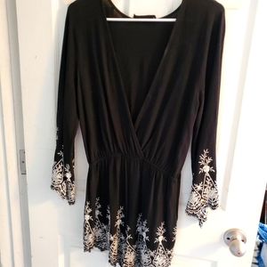 Audrey 3+1 embroidered black and silver romper